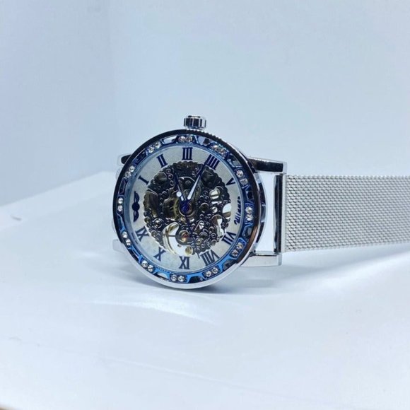 Silver Men's Business Fashion Skeleton Mechanical Watch - Picture 4 of 6